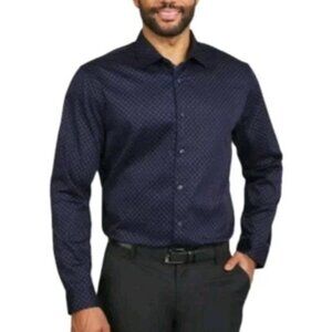 NEW Tahari Men's XL Stretch Luxe Woven Button down Shirt Navy Pattern